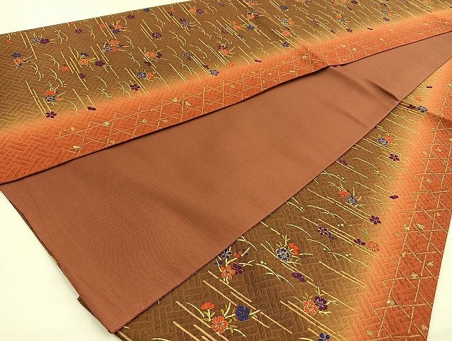 平和屋着物◎全通柄袋帯 竹垣露芝花文 金彩 逸品 BAAJ5918ea