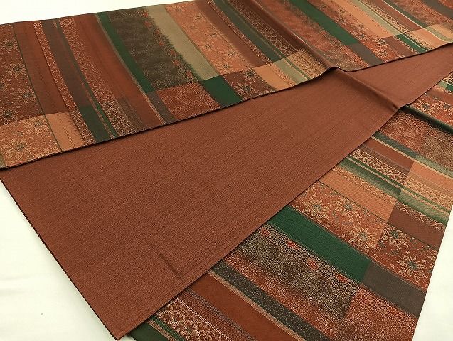 平和屋着物◎全通柄袋帯 切嵌 横段文 金糸 逸品 BAAJ5925ea