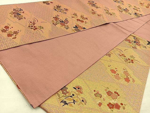 平和屋着物◎六通柄袋帯 唐織 松皮菱花文 金糸 逸品 BAAJ5917ea