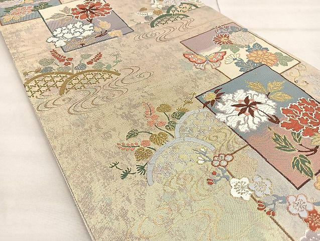 平和屋着物◎六通柄袋帯 唐織 流水花蝶文 金銀糸 逸品 BAAJ5914ea