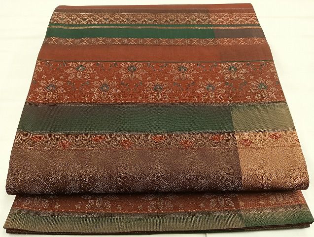 平和屋着物◎全通柄袋帯 切嵌 横段文 金糸 逸品 BAAJ5925ea