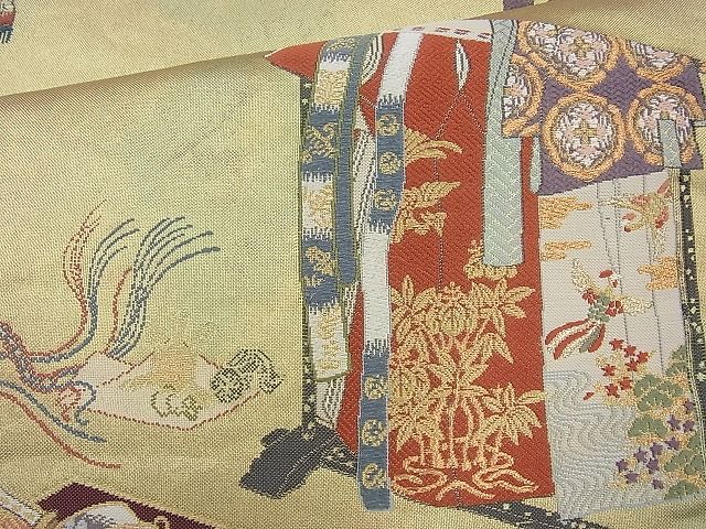 平和屋着物◎六通柄袋帯 唐織 官服飾 金糸 逸品 BAAJ6885cm