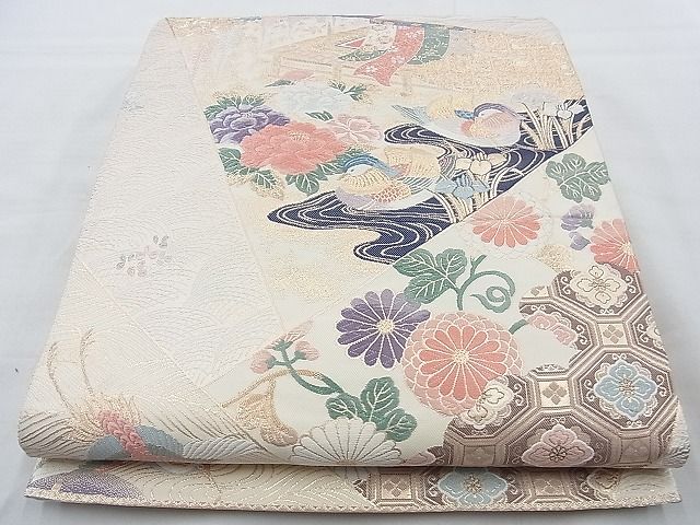 平和屋着物◎六通柄袋帯 唐織 裂取慶長文 金糸 逸品 BAAJ9706cm