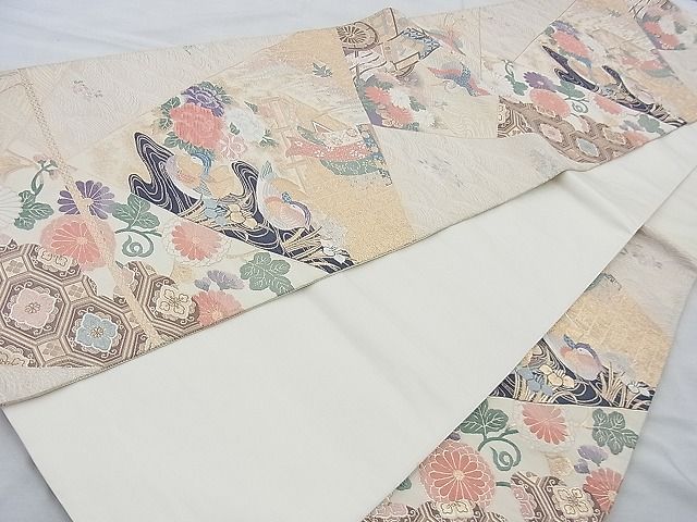 平和屋着物◎六通柄袋帯 唐織 裂取慶長文 金糸 逸品 BAAJ9706cm