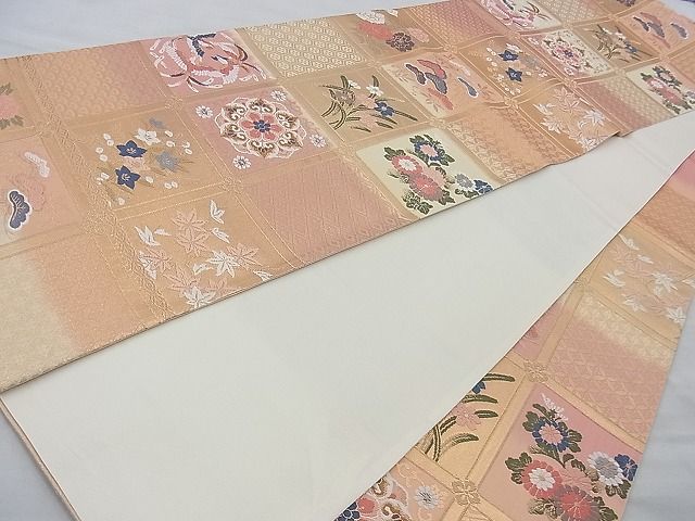 平和屋着物◎六通柄袋帯 唐織 格天井鳳凰花文 金糸 逸品 BAAJ9721cm