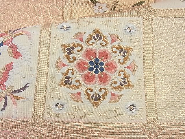 平和屋着物◎六通柄袋帯 唐織 格天井鳳凰花文 金糸 逸品 BAAJ9721cm
