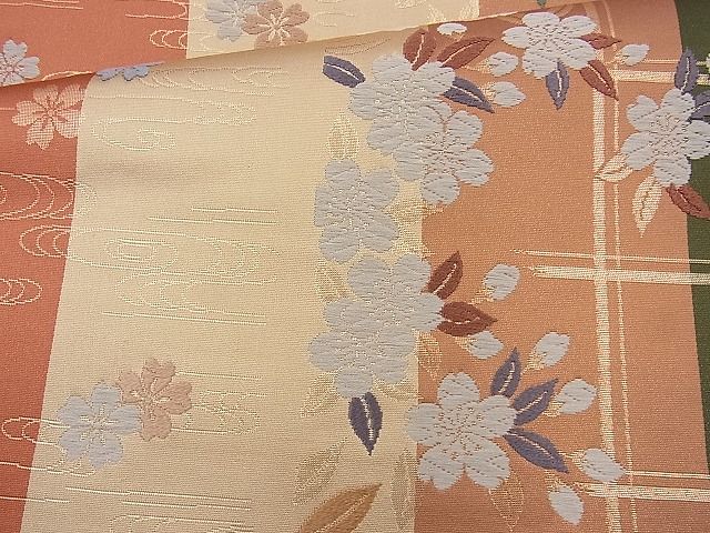 平和屋着物◎六通柄袋帯 唐織 桜流し 金糸 逸品 BAAJ9751cm
