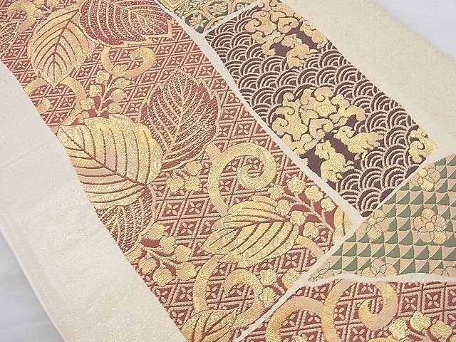 平和屋着物◎六通柄袋帯 名物裂 金糸 逸品 BAAJ9742cm