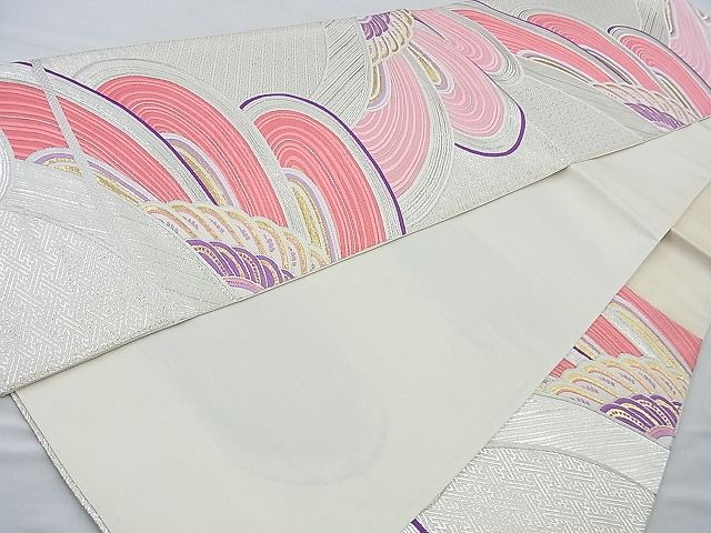 平和屋着物◎西陣 六通柄袋帯 唐織 立波文様 金銀糸 逸品 BAAJ9733cm
