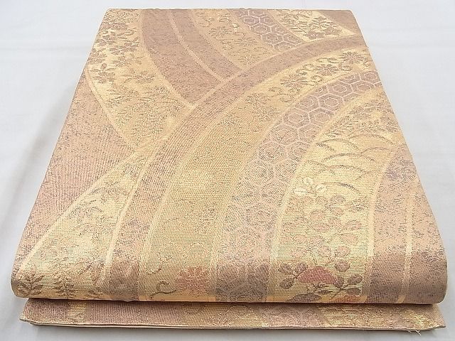 平和屋着物◎六通柄袋帯 青海波花唐草文 金糸 逸品 BAAJ9767cm