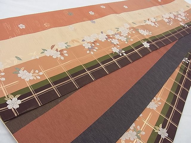 平和屋着物◎六通柄袋帯 唐織 桜流し 金糸 逸品 BAAJ9751cm