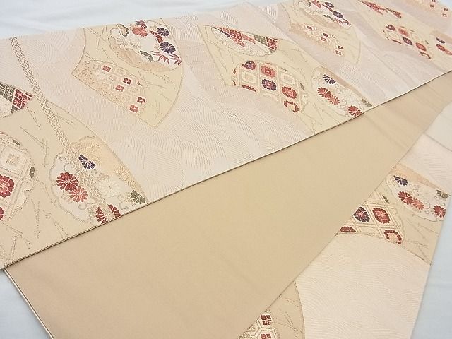 平和屋着物◎六通柄袋帯 唐織 有職地紙花文 金糸 逸品 BAAJ9783cm