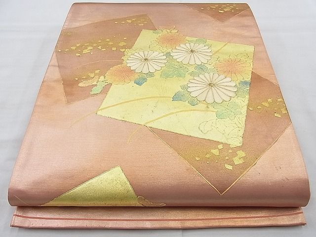 平和屋着物◎太鼓柄袋帯 駒刺繍 破れ色紙秋草文 金彩 逸品 未使用 BAAJ9777cm