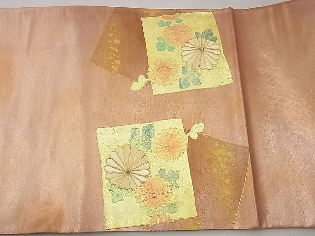 平和屋着物◎太鼓柄袋帯 駒刺繍 破れ色紙秋草文 金彩 逸品 未使用 BAAJ9777cm