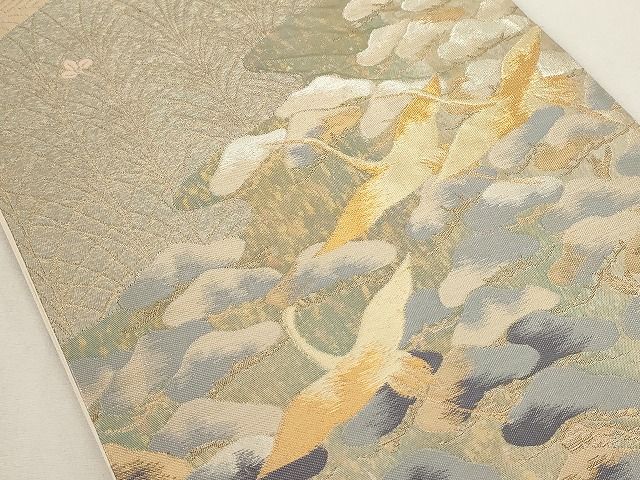 平和屋着物◎六通柄袋帯 錦秀松鶴遊文 金銀糸 引箔 正絹 逸品 AAAL2758Atn