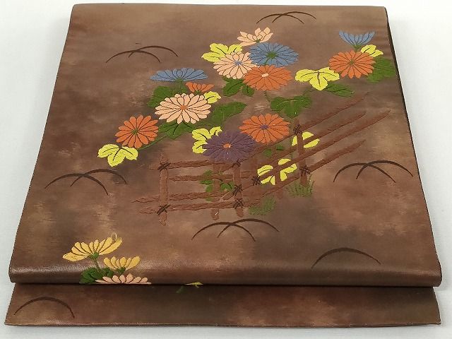 平和屋着物◎六通柄袋帯 草花文 唐錦 土屋 引箔 正絹 逸品 AAAL2767Atn