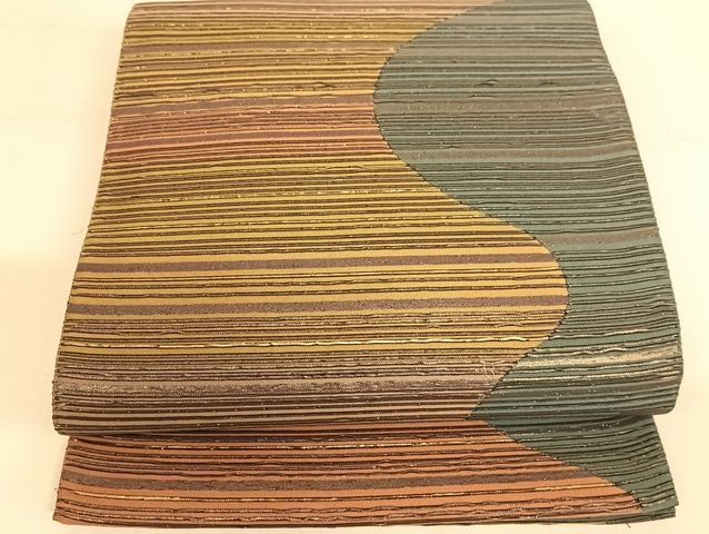 平和屋着物◎六通柄袋帯 幾何学文様 金糸 正絹 逸品 AAAJ8062Bsa