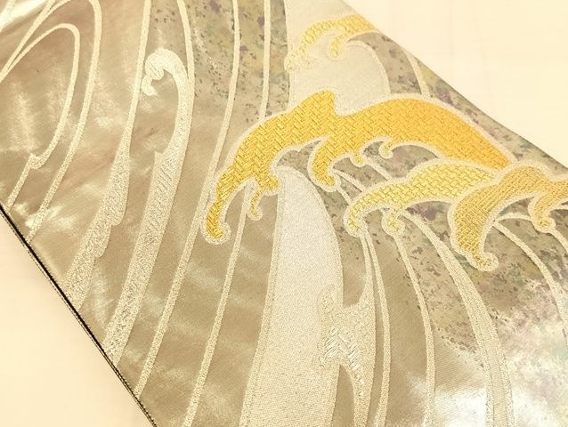 平和屋着物◎六通柄袋帯 荒波文 金銀糸 引箔 正絹 逸品 AAAJ8058Bsa