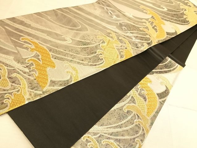 平和屋着物◎六通柄袋帯 荒波文 金銀糸 引箔 正絹 逸品 AAAJ8058Bsa