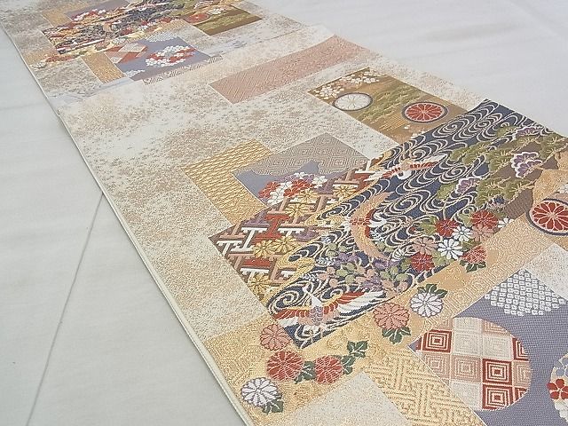 平和屋着物◎六通柄袋帯 唐織 色紙小花文 金糸 逸品 BAAJ9330if