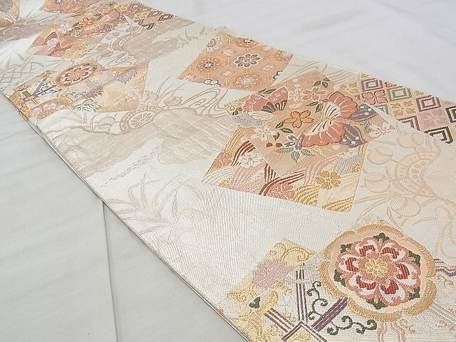 平和屋着物◎佐賀錦 六通柄袋帯 唐織 色紙有職花蝶文 金銀糸 逸品 BAAJ9339if