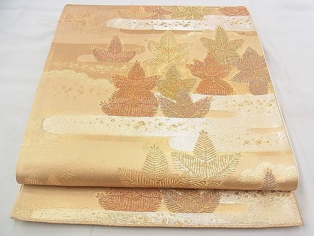 平和屋着物◎六通柄袋帯 エ霞松葉文様 金糸 逸品 BAAJ9358if