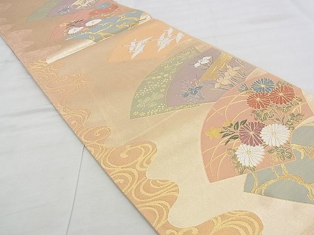 平和屋着物◎六通柄袋帯 唐織 琳派地紙花文 金銀糸 逸品 BAAK0102if