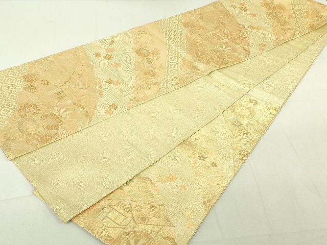 平和屋着物◎佐賀錦 六通柄袋帯 風景花松文 金糸 逸品 DAAI2584ox