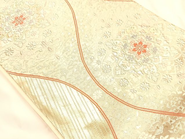平和屋着物◎六通柄袋帯 立涌花文 綾にしき 金銀糸 正絹 逸品 AAAJ8098Bsa