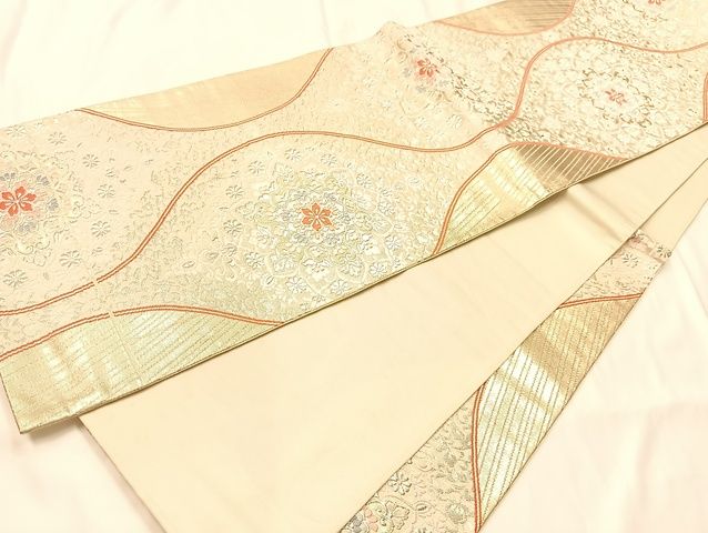 平和屋着物◎六通柄袋帯 立涌花文 綾にしき 金銀糸 正絹 逸品 AAAJ8098Bsa