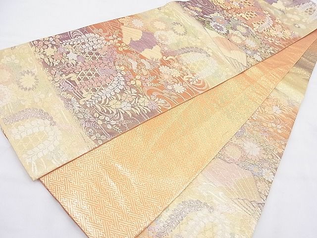 平和屋着物◎佐賀錦 六通柄袋帯 扇面流水花文 金糸 逸品 BAAK5039ns