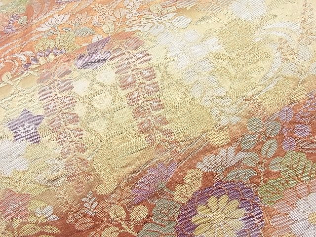 平和屋着物◎佐賀錦 六通柄袋帯 扇面流水花文 金糸 逸品 BAAK5039ns