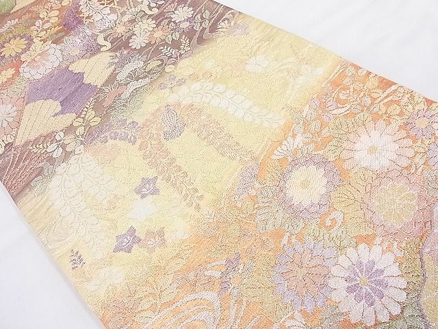 平和屋着物◎佐賀錦 六通柄袋帯 扇面流水花文 金糸 逸品 BAAK5039ns