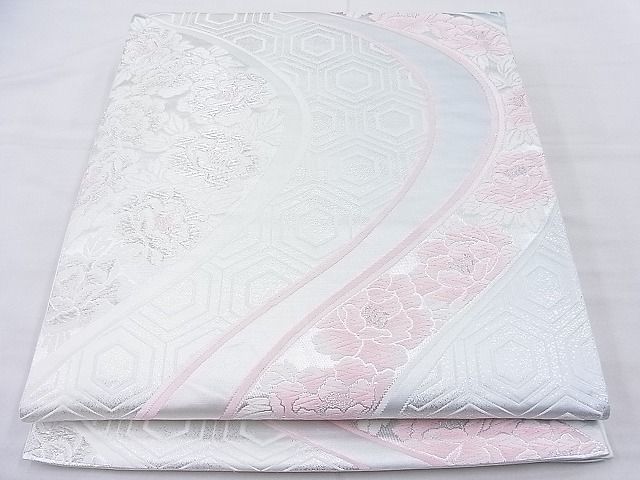 平和屋着物◎六通柄袋帯 唐織 流水牡丹文 銀糸 逸品 BAAK5080ns