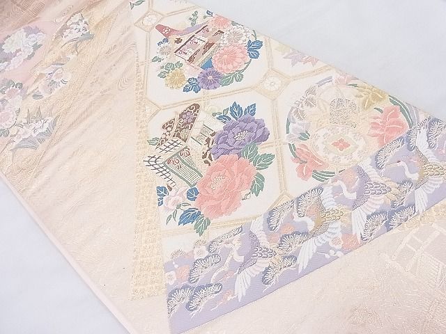 平和屋着物◎六通柄袋帯 唐織 裂取花丸文 九百錦 金糸 逸品 BAAK5109ns