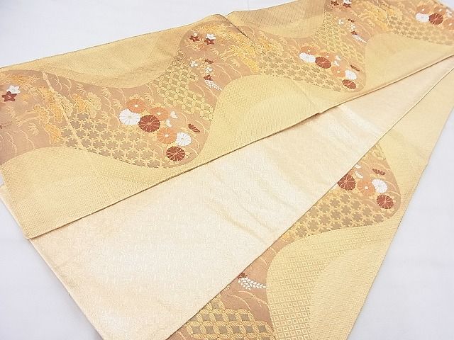 平和屋着物◎佐賀錦 六通柄袋帯 唐織 流水吉祥秋草文 金糸 逸品 BAAK5144ns