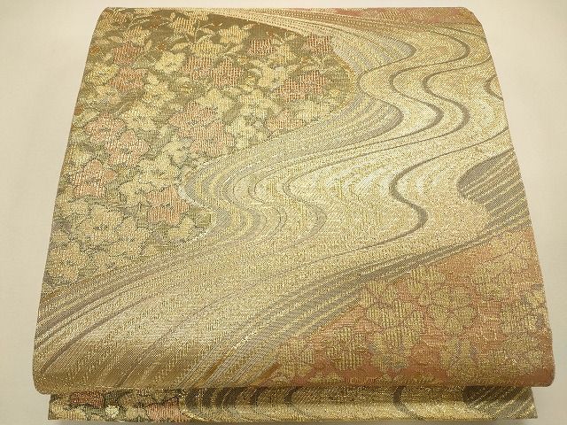 平和屋着物◎六通柄袋帯 流水草花文 金糸 鈴乃屋扱い 逸品 CAAH5617qe