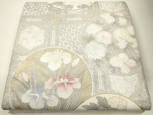 平和屋着物■太鼓柄袋帯 綴れ 天井花丸文 金銀彩 逸品 CAAG3061eg