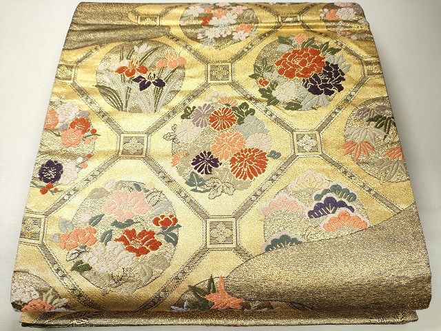 平和屋着物■六通柄袋帯 格天井花丸文 金糸 逸品 CAAG3075eg