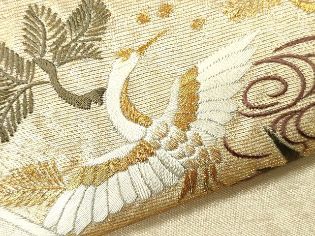 平和屋着物■六通太鼓柄袋帯 刺繍 飛鶴御所車文 金糸 逸品 CAAG3091eg