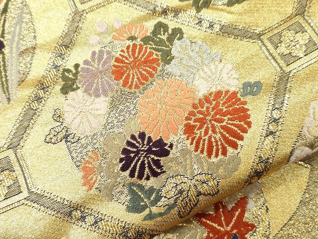 平和屋着物■六通柄袋帯 格天井花丸文 金糸 逸品 CAAG3075eg