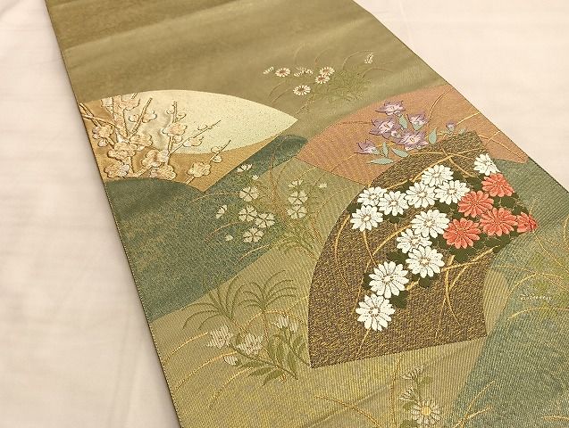 平和屋着物◎太鼓柄袋帯 唐織 秋栄 金糸 引箔 逸品 BAAJ1498du