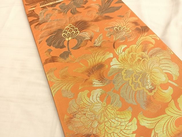平和屋着物◎六通柄 本袋帯 草花文 金糸 逸品 BAAJ2649du