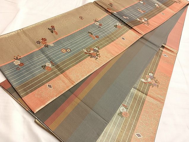 平和屋着物◎六通柄袋帯 唐織 草花間道 金銀糸 逸品 BAAJ9927du