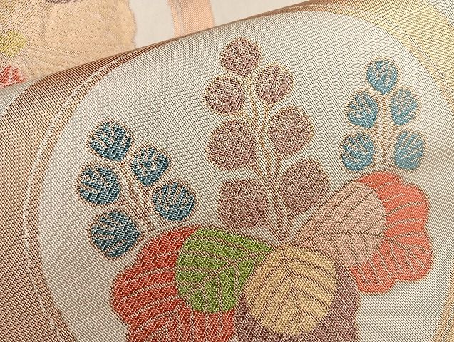 平和屋着物◎全通柄 本袋帯 桐花蝶丸文 金糸 逸品 BAAJ9936du