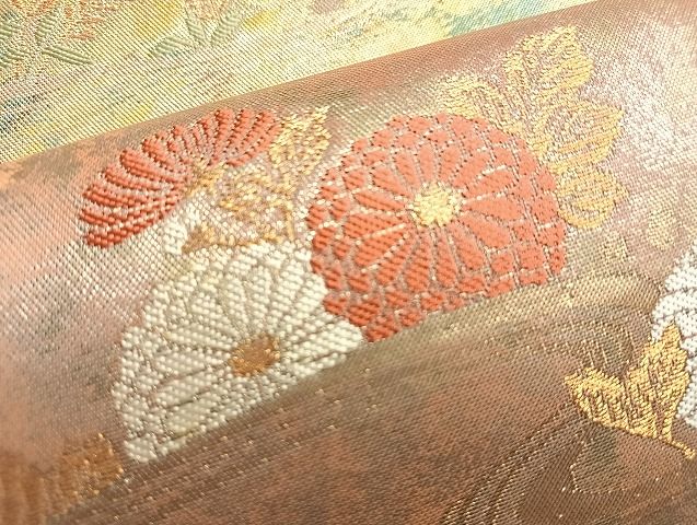 平和屋着物◎西陣 六通柄袋帯 御影綿 菊華流水文 金糸 引箔 反端付き 逸品 BAAJ9971du