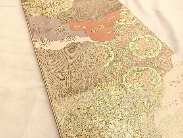 平和屋着物◎六通柄袋帯 唐織 道長有職文 金糸 逸品 BAAJ9970du