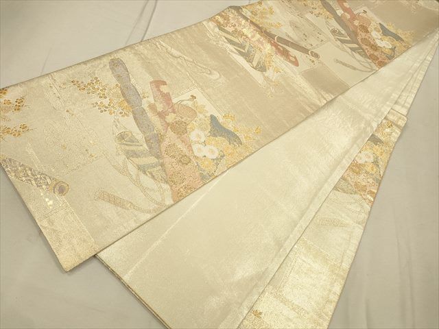 平和屋着物◎六通柄袋帯 絵巻草花文 金糸 逸品 CAAH5661qe