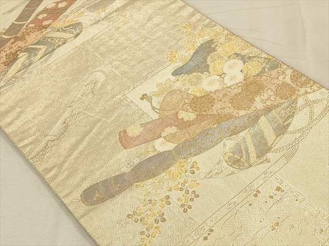 平和屋着物◎六通柄袋帯 絵巻草花文 金糸 逸品 CAAH5661qe