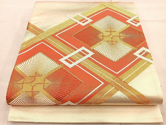 平和屋着物◎太鼓柄袋帯 駒刺繍 ひし形文様 金糸 逸品 BAAJ5946ea